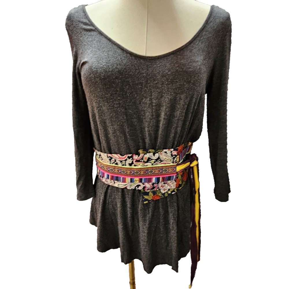 A‎ COMMON THREAD | Anthropologie Boho Hippie Embellished Belted Top Art Sm 4 6